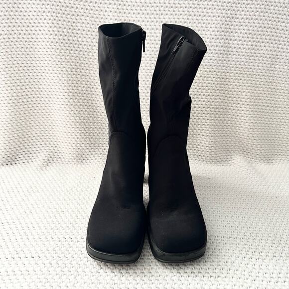 Mia Vintage Black Nylon Stretch Square Toe Platform 90s Y2K Mid Calf Boots 9 - Picture 4 of 13